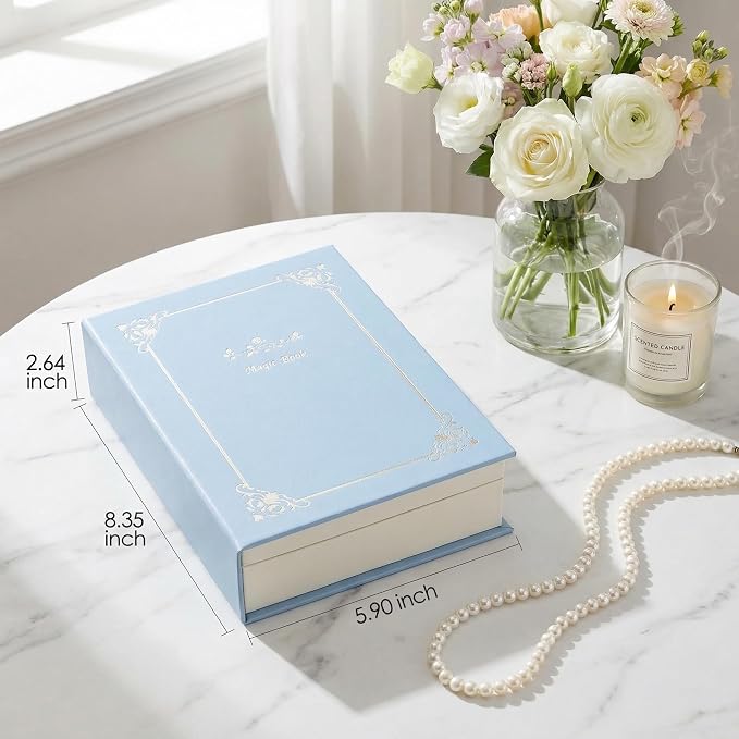 CASEGRACE Jewelry Box Organizer PU Leather Diary Jewelry Box with Magic Book Design Jewelry Case for Earrings Bracelet Necklace Rings Storage for Women, Blue - Image 5