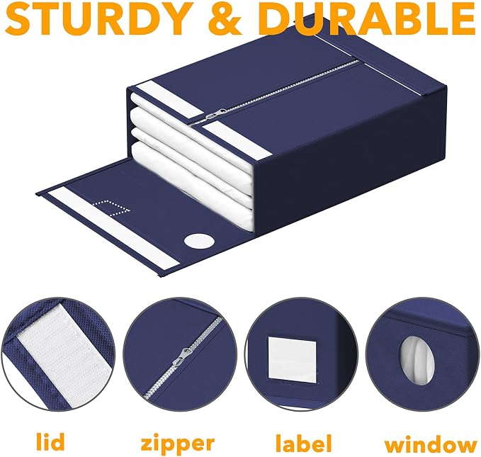 SpaceAid 9 Pack Bed Sheet Organizers and Storage, Foldable Sheet Organizer with Window for Linen Closet, Set Folder Keeper for Queen & King Size Bedding Storage (Navy Blue) - Image 6