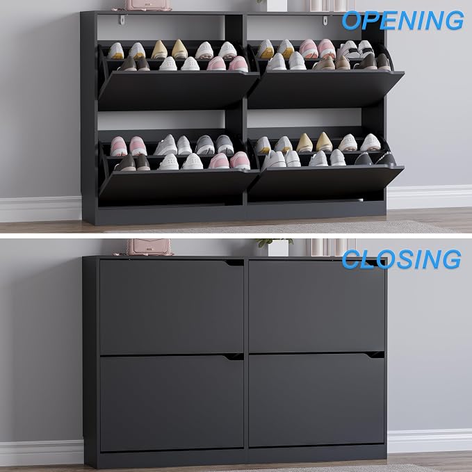 BORNOON Shoe Cabinet with 4 Flip Drawers, Narrow Hidden Shoe Storage Cabinet, Slim Freestanding Shoe Rack Organizer for Entryway, Hallway, Bedroom, Living Room - Image 5