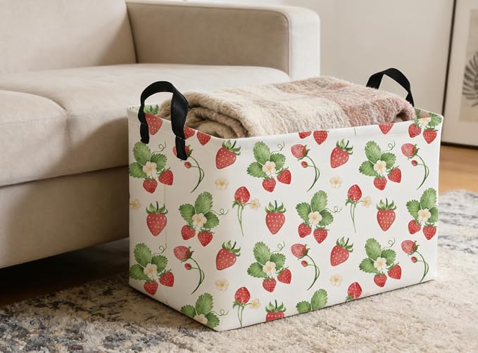 Rectangular Kids Baskets Strawberry Basket Cute Storage Bins Organizer Box Boys Room Decor for Home.(Strawberry) - Image 4