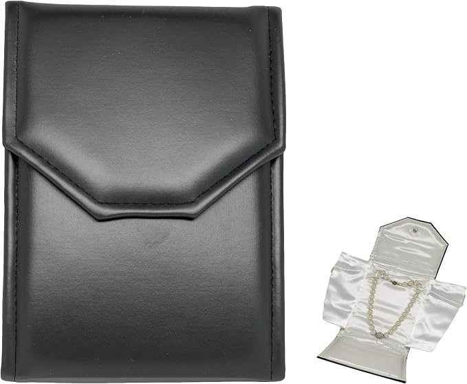 Novel Box Necklace Display Pearl Folder 7x5 inch Small Travel Jewelry Case - Wedding Jewelry Storage Holder with Smooth Finish - Jewelry Organizer Necklace Box - Black/White Stitched by NovelBoxCompanyLtd