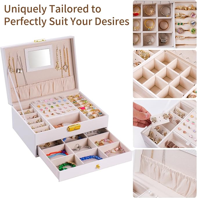 coobest Jewelry Box, 2 Layer Jewelry Organizer with Velvet Earring Organizer, Jewelry Holder Organizer Travel, White Jewelry Boxes for Women, Jewelry Boxes & Organizers for Girls - Image 5