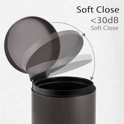 TIPGO Small Trash Can with Lid Soft Close, 4.5 Liters / 1.2 Gallon Bathroom Garbage Can, Mini Step Trash Bin, Stainless Steel Wastebasket for Bathroom, Bedroom, Office (Brown) - Image 2