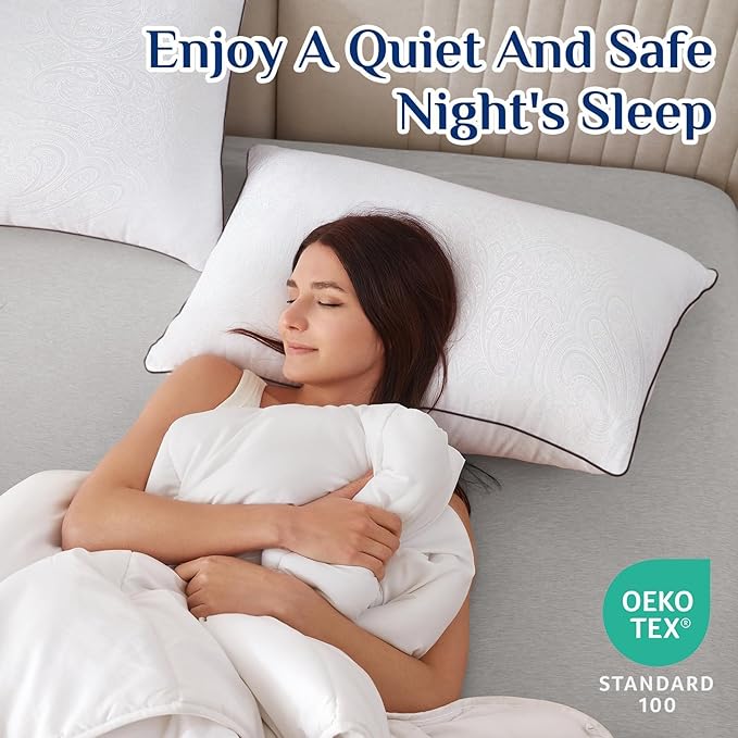 JOLLYVOGUE Bed Pillows Standard Size Set of 4, Cooling and Supportive Full Pillow 4 Pack with Down Alternative Filling for Side and Back Sleepers, Hotel Collection