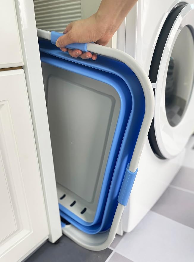 SAMMART 42L (11 gallon) Collapsible Plastic Laundry Basket - Foldable Pop Up Storage Container/Organizer - Space Saving Hamper/Basket (1, Grey/Little Boy Blue) - Image 5