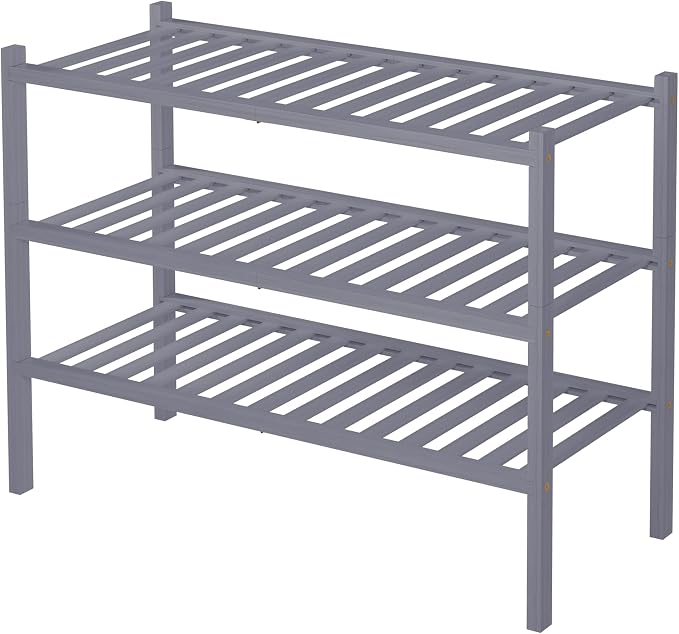 ROMGUAR CRAFT 3 Tier Bamboo Shoe Rack for Closet Free Standing Wood Shoe Shelf Storage Organizer for Entryway Small Space Stackable 27"x11"x20" (Grey) - Image 8