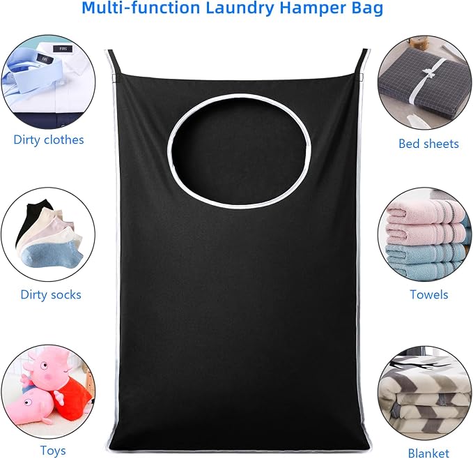 ANSTROUT 2 Pack XL Hanging Laundry Hamper, Extra Large Tear-Resistant Door Organizer with 2 Hook Types, Space-Saving Laundry Bag (36.5" x 22", Black) - Image 8