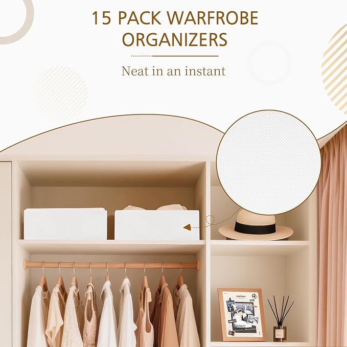 Criusia 15 Pack Drawer Organizer for Clothes, Foldable Dresser Dividers with 3 Sizes, Fabric Storage Bins – White - Image 9