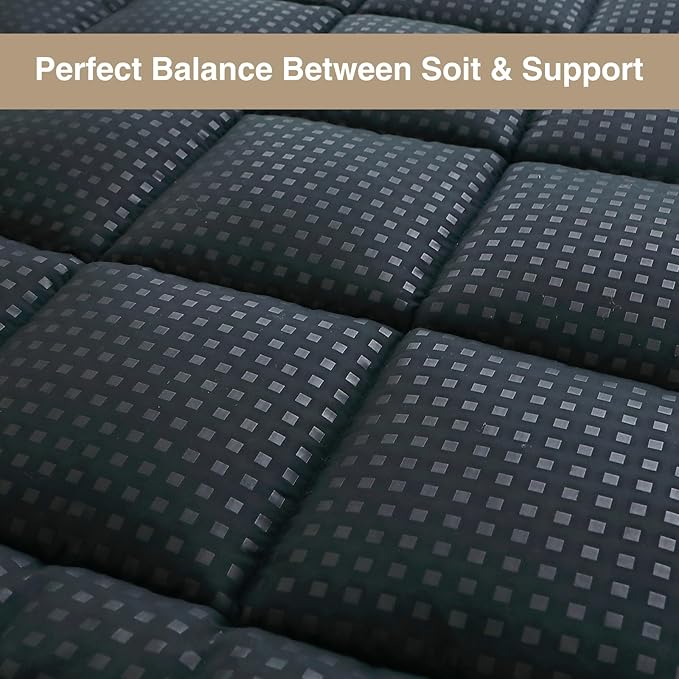 Quilted Fitted Mattress Pad, Elastic Fitted Mattress Topper Protector and Cover Stretches up to 14 Inches Deep, 4 Anchor Elastic Bands, Machine Washable (Black, King)