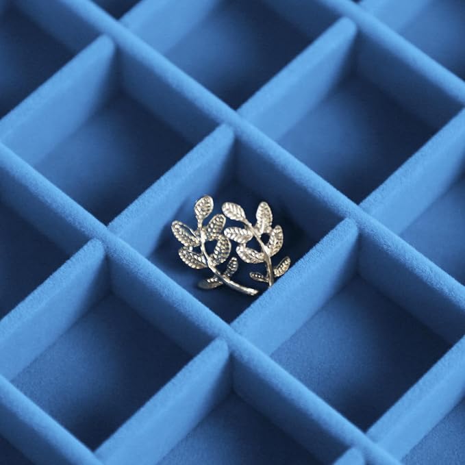 Stratalife Jewelry Organizer 48 Grid Jewelry Tray with Clear Lid Dust-proof Velvet Earring Organizer Necklace Rings Holder Display Drawer Storage Case for Women Blue Black - Image 5