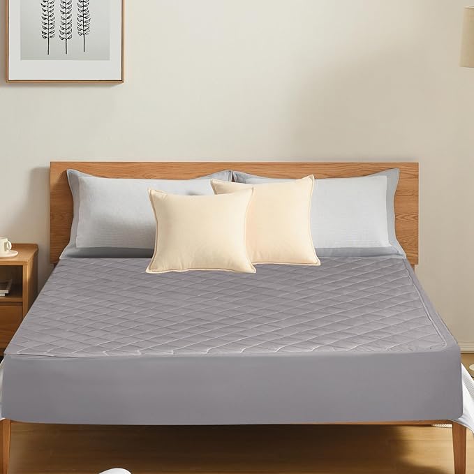 Queen Mattress Pad Soft Quilted Air Mattress Topper, Breathable and Noiseless Mattress Cover with Deep Pocket Fits up to 23 Inch Mattress, Grey
