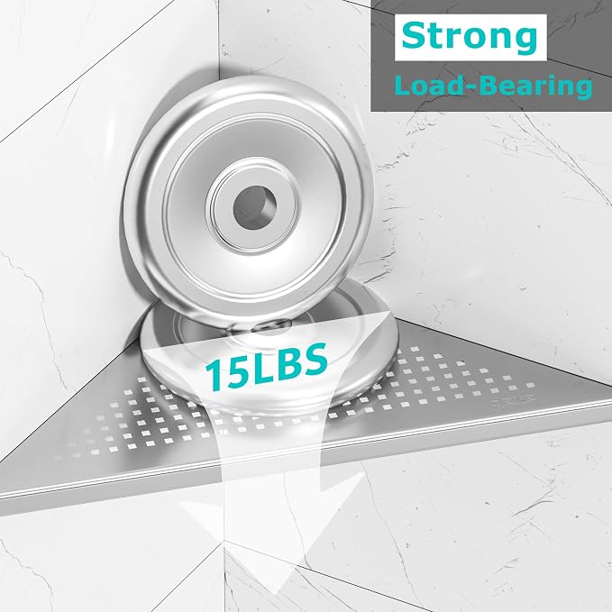 Qeke Bathroom Corner Shelf, Recessed 12" Shower Shelf Caddy, SUS304 Stainless Steel Shelf Wall Mount Triangular, No Drilling, Brushed Nickel - Image 6