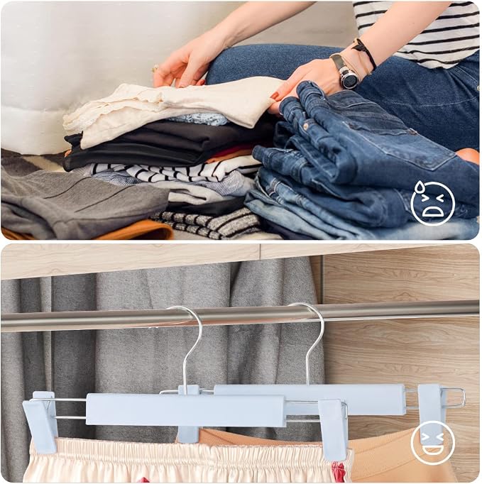 GUANJUNE Clothes Pants Hangers, Space-Saving Skirt Holders with 360 ° Swivel Hooks, Adjustable Clips, Trouser Hangers, Clothes Coat Garment Jeans Hangers (10 Pack, Blue) - Image 5
