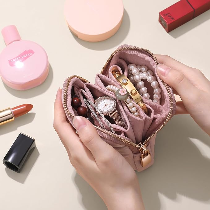 Small Travel Jewelry Case Set 2-in-1 Detachable Velvet Pouches, Portable Jewelry Organizer Bag for Rings Earrings Bracelets, Gift Box for Women (Blush Pink) - Image 8
