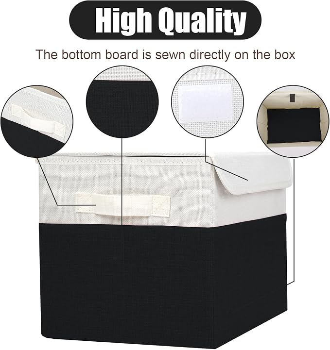 Bagnizer Large 22 Quart Linen Fabric Foldable Storage Bin Cube Organizer Basket with Flip-Top Lid & Handles, Clothes Blanket Box for Home, Office, Closet, Black & White, 4 Pack 14.6 x 9.5 x 9.5 - Image 5
