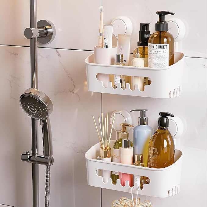 TAILI Shower Caddy Suction Cup 2 Pack, Heavy Duty Bathroom Organizer, Removable Shelves for Inside Shower, Shampoo, Waterproof Suction Plastic Storage for Bathroom Accessories Holder, White - Image 9