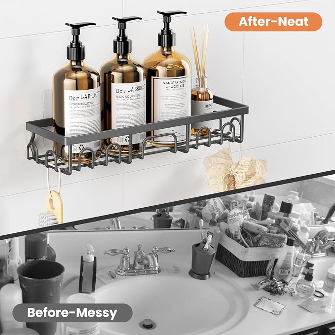 Shower Caddy, 5 Pack Shower Shelves for Inside Bathroom, Rustproof Adhesive Bathroom Organizer with Soap Holder, No Drilling Washroom Organizers and Storage for Bathtub Room/Kitchen/Home, Grey - Image 7