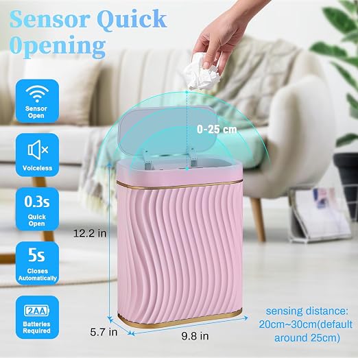 Ogikey Bathroom Small Trash Can with Automatic Touchless Lid, 2.6 Gallon Smart Garbage Can Narrow Waterproof Trash Bin for Bedroom, Office, Living Room - Image 2