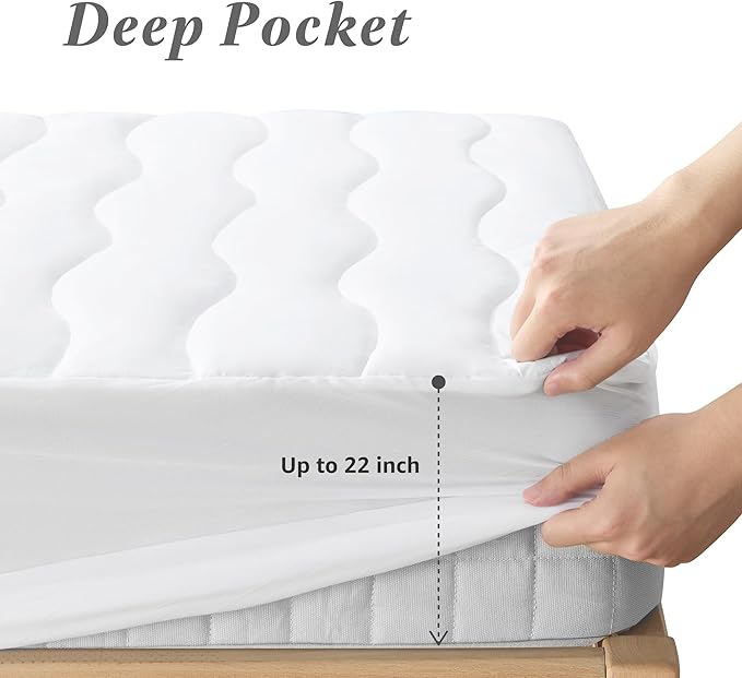 Full Size Waterproof Mattress Pad with 100% Cooling and Breathable Cotton Cover, Quilted Noiseless Fitted Mattress Cover with Deep Pocket Fits Up to 22" Mattress (54x75 White)