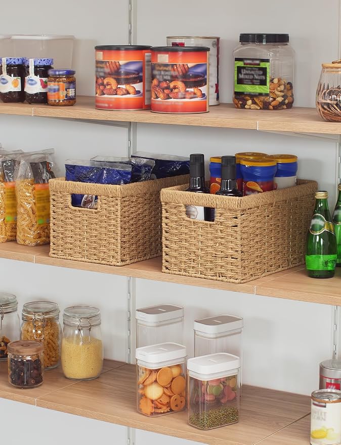 StorageWorks Round Paper Rope Storage Baskets, Rectangular Wicker Baskets with Built-in Handles, Medium, 13 ¼ x 8 ½ x 7 ¼ inches, 2-Pack - Image 6