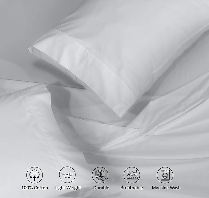 RUVANTI 100% Cotton Sheets – King Size Percale Bedding, Cooling & Breathable, Durable with a Crisp, Soft & Comfortable Feel, 16" Deep Pocket, 4-Piece Set, Quiet Gray