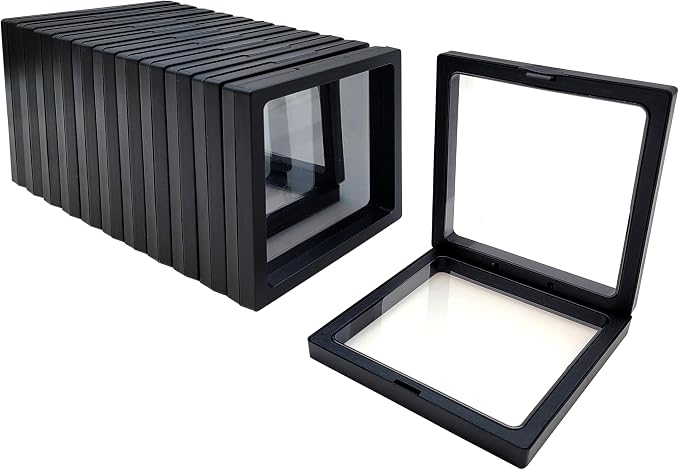 12PCS 3D Floating Frame Display Stand, Jewelry Box, Gift Box, Ornament Organizer, Small Travel Jewelry Box, PE Film Anti-Oxidation, Suspended Display Box Stackable (Black, 4.33 * 4.33) by Unknown