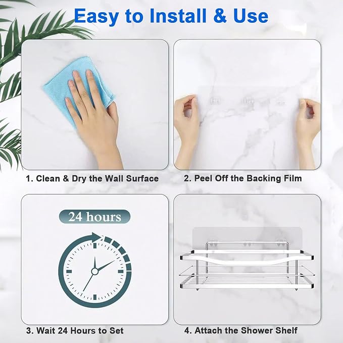 4 Packs Shower Caddy Adhesive Replacement, Strong Adhesive Hooks for Shower Caddy Kitchen Racks, No Drilling Transparent - Image 5