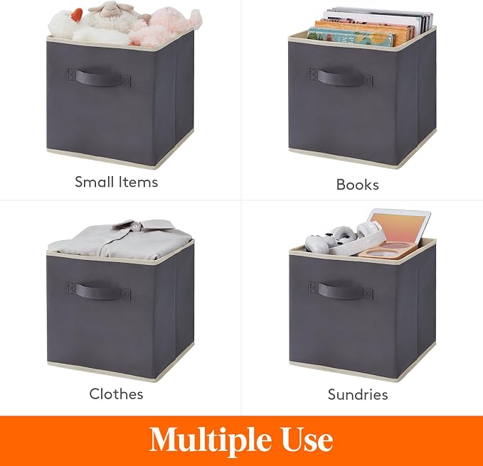 Lifewit Storage Cubes, Foldable Decorative Fabric Storage Baskets for Organizing Home Organizers with Handles for Shelves, Closet, 11 Inch Bins, 18L Gray, 12 Packs - Image 4