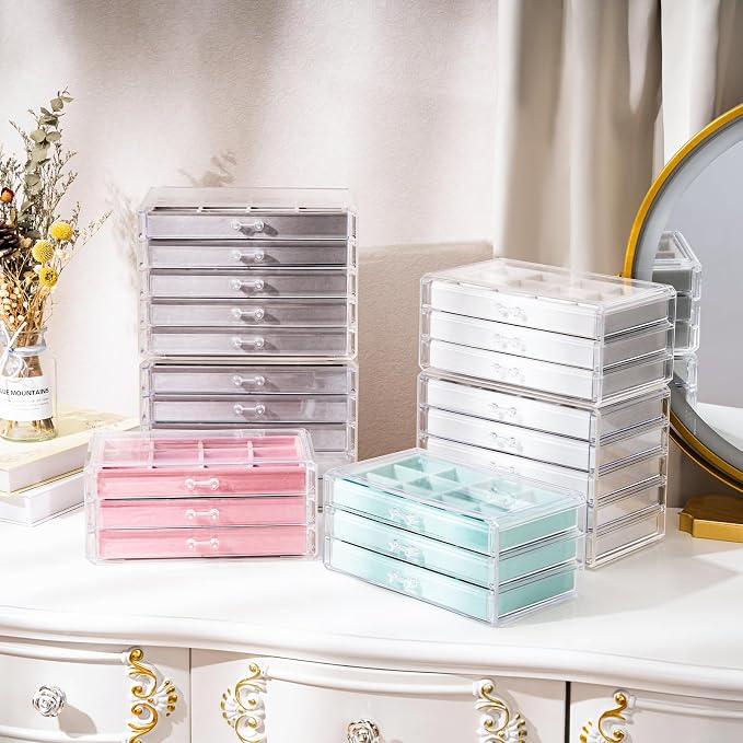ProCase Earring Holder Organizer Jewelry Box with 8 Drawers, Acrylic Clear Earring Case with Adjustable Velvet Trays for Women - Warmwhite,8 Layers - Image 5