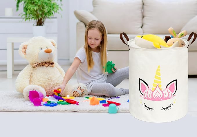 MAIZMZ Baby Waterproof Storage Basket Kids Hamper Nursery Bins Organizer Gift Toy Box Laundry Basket for Women Large Canvas Collapsible Chest for Home/Dorm/Office/Room Decor - Image 3