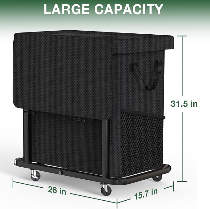 50 Gal(190L) High Grade Large Laundry Basket with Wheels, Rolling Laundry Hamper, Laundry Cart with Metal Frame and Removable Bag Design, Suitable for Laundry Room, Bedroom (Black, 2 Section 190L) - Image 6