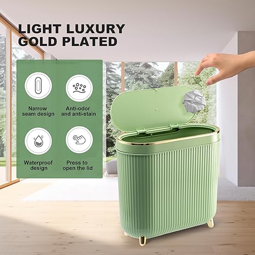 Supteron Bathroom Trash Can with Lid 3.2 Gallon Narrow Trash Can Small Plastic Trash Bin 12 Liter with Press Type Lid for Bedroom Bathroom, Mint Green - Image 5