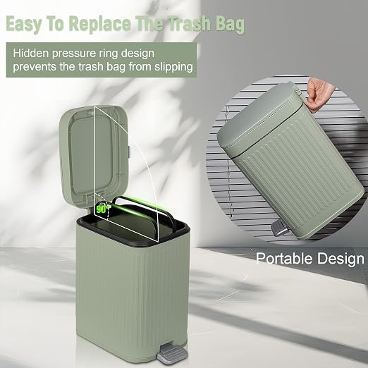 rejomiik Small Bathroom Trash Can with Lid Slim Soft Close Garbage Can Step Wastebasket Container Trash Bin for Office Bedroom Kitchen Living Room (2.6 Gallon Light Green) - Image 5