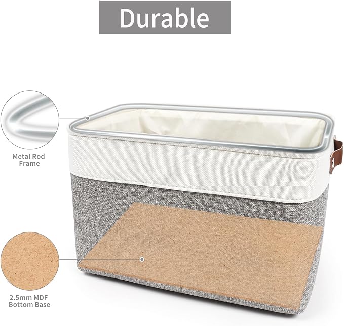 Bagnizer Storage Bins Large Fabric Storage Baskets for Shelves 3 Pack, Decorative Linen Closet Baskets with Handles for Organizing, Shelf, Clothes, Home, Office, 15x11x9.5Inches (Grey&White) - Image 4