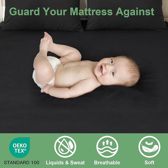 Sufdari Waterproof Mattress Protector Twin Size, Noiseless Mattress Cover with 18" Deep Pocket, Bed Bug Proof and Waterproof Fitted Sheets, Machine Washable Mattress Protectors Black