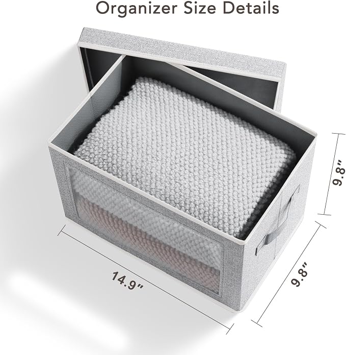 Homsorout Storage Box with Lids - 5 Pack Foldable Clear Window Storage Bins, Large Decorative Storage Bins with Handles, Storage Containers for Clothes, Towel, Blanket, Sheet, Light Grey - Image 2