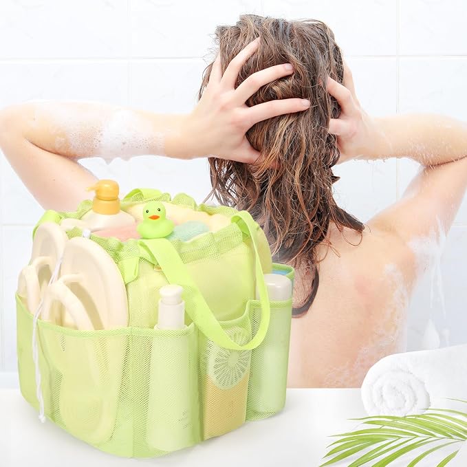 famichan Mesh Shower Caddy Portable with Drawstring, Dorm Room Essentials for College Students Girls & Boys, Large Shower Bag for Camping,Swimming,Gym,Travel,Bathroom - Green - Image 8