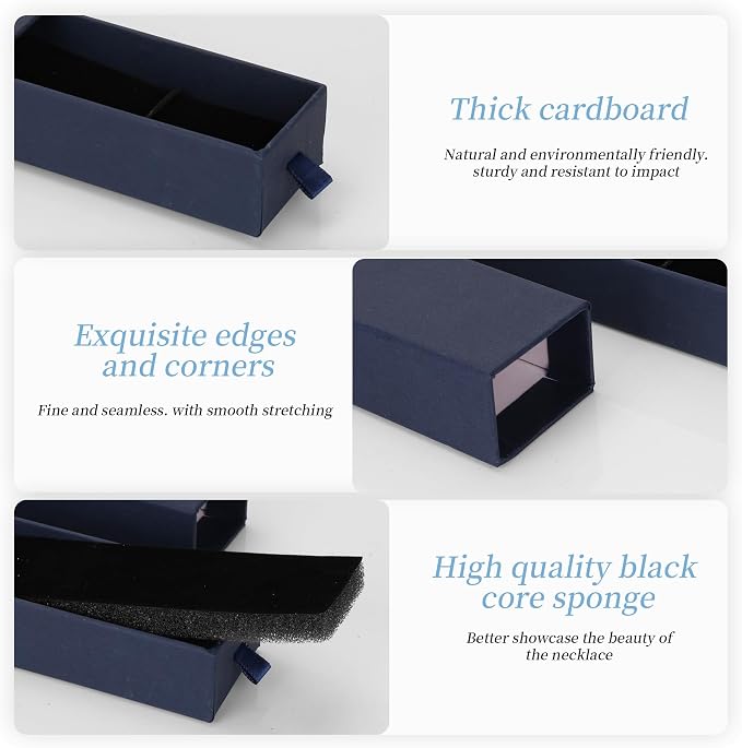 12-Pack Drawer Style Jewelry Gift Boxes with Sponge Insert, 8.7"x1.8"x1.2" Necklace & Bracelet Display Box for Presentation, Cardboard Storage Organizer for Pendant, Ring, Earring - Navy Blue - Image 3