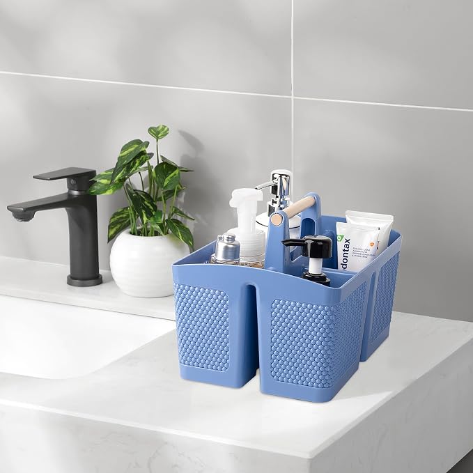 rejomiik Portable Shower Caddy Basket Plastic Cleaning Caddy Organizer Storage Tote with Handle for Bathroom, College, Dorm Room Essentials, Dark Blue - Image 2