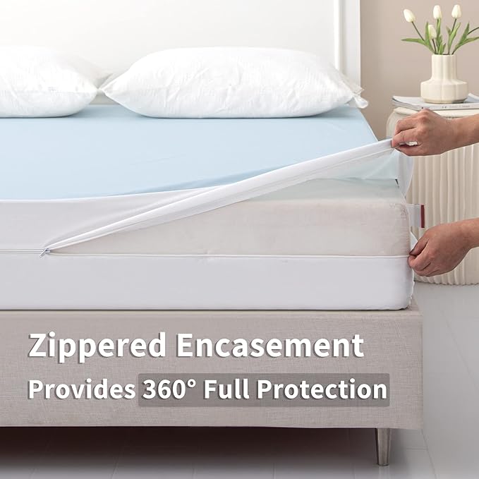 JET'S HOME King Zippered Mattress Encasement - 6 Sided Waterproof Mattress Protector with Zipper - Machine Washable Mattress Cover Fits 10-15 Inches