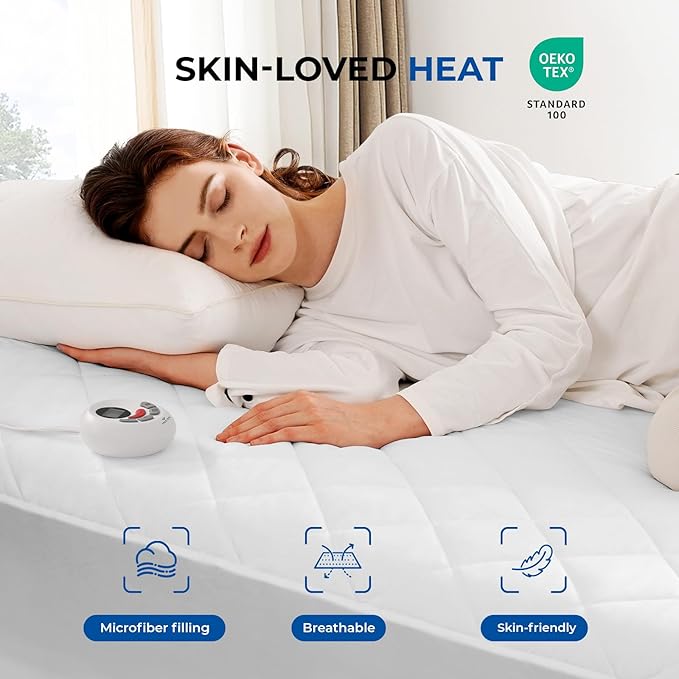 Heated Mattress Pad Twin XL Size Quilted Heating Electric Bed Warmer Luxury Comfort Heat Mattress Pad Cover Single Controller（10 Heat Setting | 1-12 Hours Auto Shut Off | with 8-21 Inch Deep Pocket）