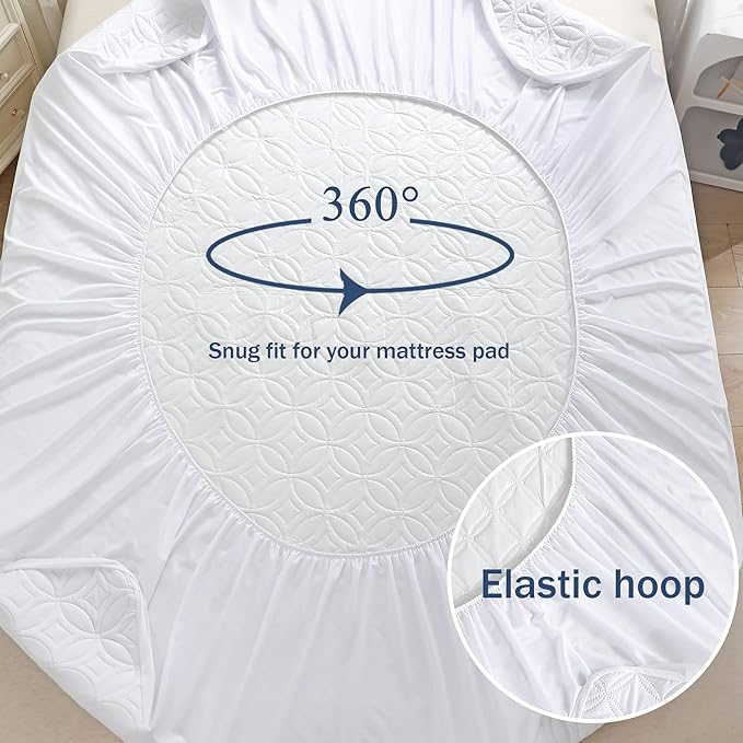 FELTYBED King Size Mattress Protector Waterproof, Soft Breathable Bed Mattress Cover with Deep Pocket 6"- 18", Noiseless & Washable Mattress Pad Cover for Home, Bedroom (White, King)