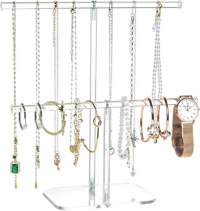 lengnoyp Premium Jewelry Stand , Solid Clear 2-Tier Acrylic Jewelry Organizer Stand & Bracelet holder Stand for Necklace Display, Ring & Watch Display by lengnoyp