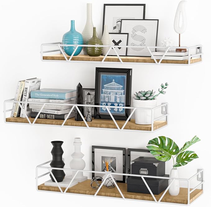 Amaoot Floating Shelves Set of 3, Home Wood Wall Shelf, Farmhouse Shelf for Bedroom, Wall Mounted Floating Shelf for Living Room, Bedroom, Bathroom, Kitchen, Office (White) by Amoot