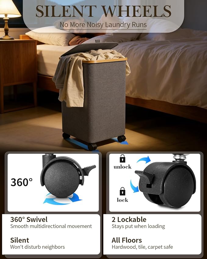 Laundry Hamper with Wheels, 75L Large Clothes Hamper with Removable Inner Bag, Collapsible Dirty Clothes Basket for Dorm, Rolling Dirty Clothes Basket for, Bedroom, Bathroom, Laundry Room - Image 3