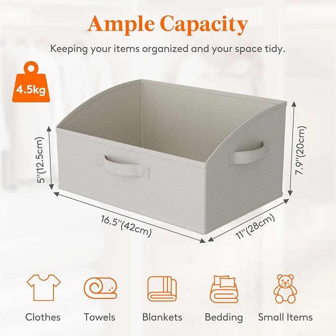 Lifewit Trapezoid Closet Storage Bins for Shelf, 6 Packs Non-woven Closet Organizer Baskets with Handles, Foldable Clothes Containers Boxes for Clothing, Book, Purse, 19L, Large, Light Gray - Image 2