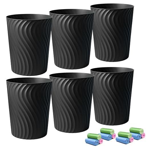 YGJT Small Trash Can, 6 Pack 1.8 Gallons Bathroom Trash Can, Slim Waste Basket, Round Garbage Can, Plastic Trash Bin for Kitchen, Dorm, Bedroom, Office, Living Room, Study, Compact Spaces(Black) by YGJT