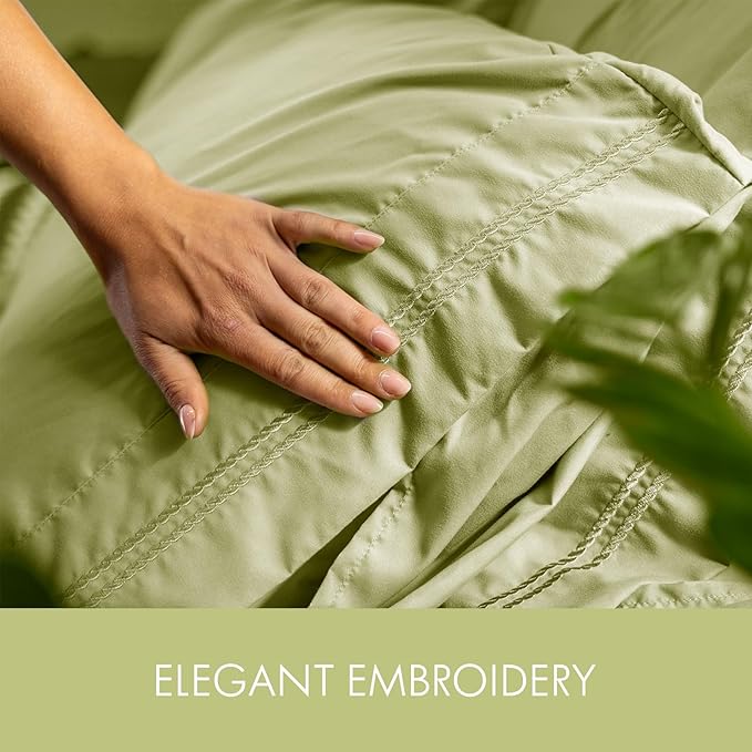 ClevaHome Twin Size Sheet Set - 4 Piece Soft Breathable Luxury Bed Sheet Set - Shrinkage & Fade Resistant Embroidered Bedding Sheet with Deep Pocket, 2 Extra Pillowcases (Twin, Leaf Green)