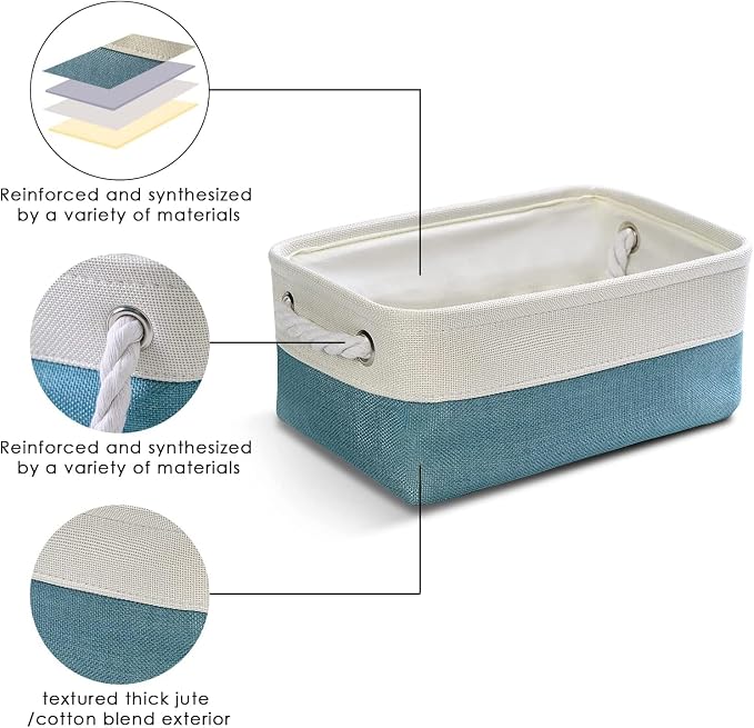 TheWarmHome Fabric Storage Bin with Handles,Storage Basket for Home Storage and Organization, Shelf Basket with Cover for Living Room Bedroom Decor Closet（White & Green,Small ,11.8L×7.9W×5.2H - Image 8