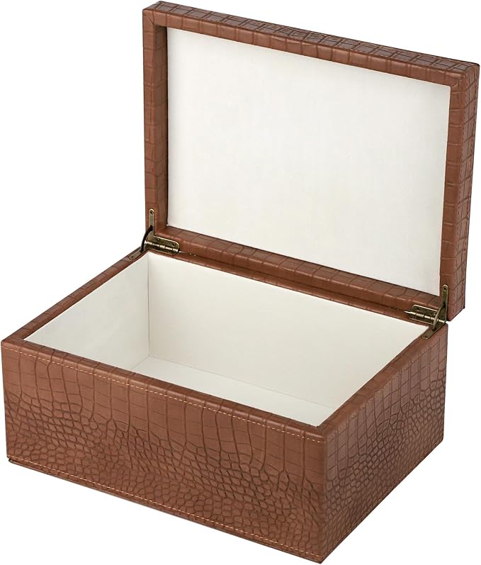 HofferRuffer Faux Leather Decorative Box, Large Wooden Structure Keepsake Box Accessory Organizer Jewelry Organizer with Hinged Lid, Storage Container for Home or Office (CrocoBrown) by HofferRuffer